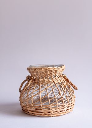 VASO EM VIDRO COM FIBRA NATURAL – GRANDE
