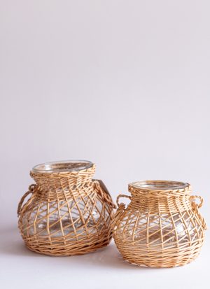 VASO EM VIDRO COM FIBRA NATURAL – PEQUENO