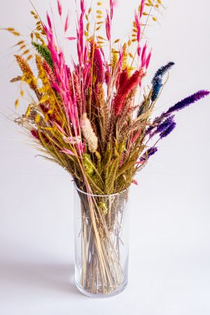 VASO TUBO TRANSPARENTE D12 A25 COM FLORES DESIDRATADAS