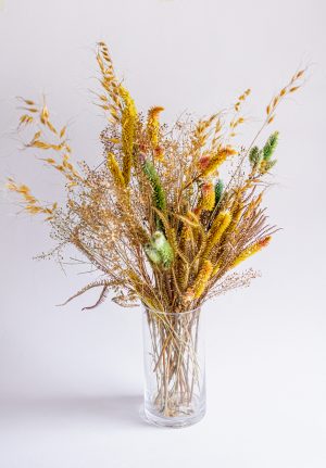 VASO TUBO TRANSPARENTE D10 A20 COM FLORES DESIDRATADAS