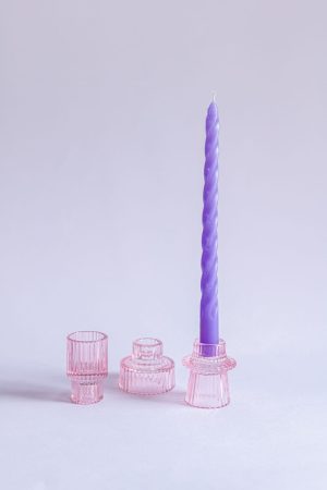CASTIÇAL VIDRO ROSA