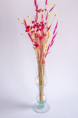 VASO VIDRO COM FLORES PINK DESIDRATADAS